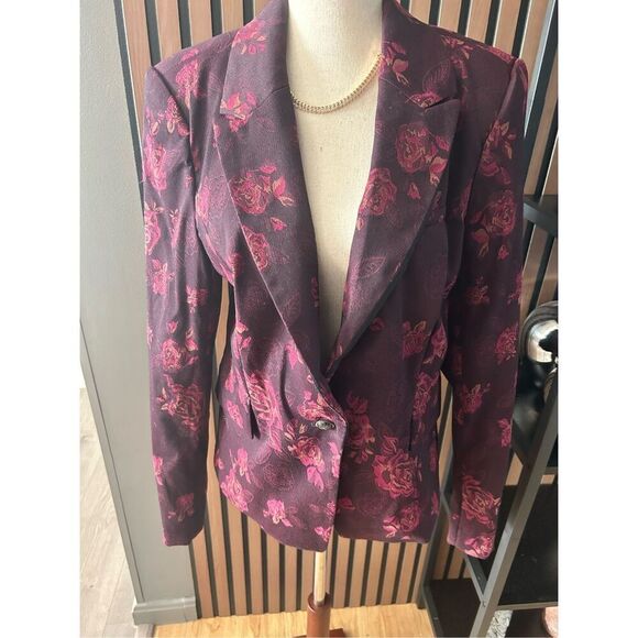 White House black market stylish colorful blazer w roses color red size 12 flora - Picture 1 of 8